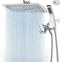 G-Promise All Metal 14 Inch Dual Square Shower Head with Handheld Spray Combo, Rain Shower Head, Adjustable Extension Arm, 3-Way Diverter, 71 Inch Extra Long Hose - A Bathroom Upgrade (Chrome)