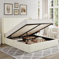 Allewie Queen Size Chenille Lift Up Hydraulic Storage Bed Frame Cream White | Chenille Fabric Upholstered, Modern Wingback Headboard, Hydraulic Support Storage, No Box Spring Needed