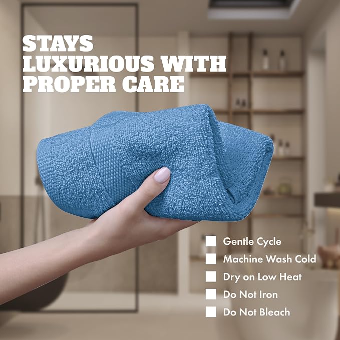White Classic Wealuxe Light Blue Washcloths 24 Pack - 600 GSM 100% Ring-Spun Cotton Wash Cloths for Showering, Highly Absorbent and Soft | 12x12 Inches