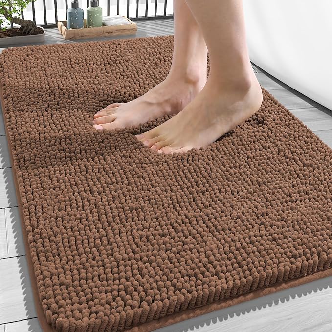 OLANLY Bathroom Rugs 34x21, Extra Soft Absorbent Chenille Bath Rugs, Rubber Backing Quick Dry, Machine Washable Bath Mats for Bathroom Floor, Tub and Shower, Home Decor Accessories, Mocha