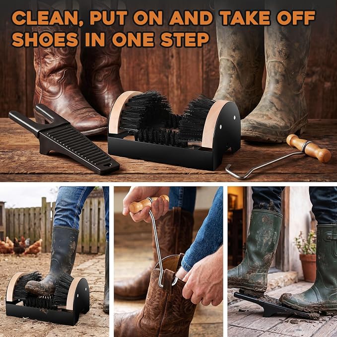 4Pcs Outdoor Heavy Duty Boot Scraper Brush Scrubber Boot Jack Shoe Scraper Brushes with Boot Hooks and Puller(Style B)