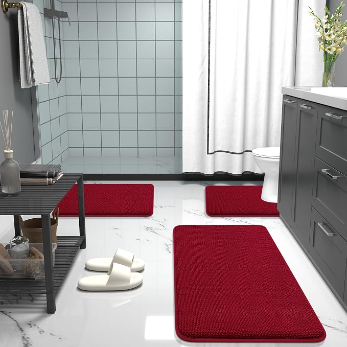 OLANLY Thick Memory Foam Small Bathroom Rug 24x16, Absorbent Bath Mat, Red | Soft Quick Dry Bath Mat Rugs, Non-Slip, Machine Washable Mat for Bathroom Floor, Tub and Shower, Home Decor Accessories