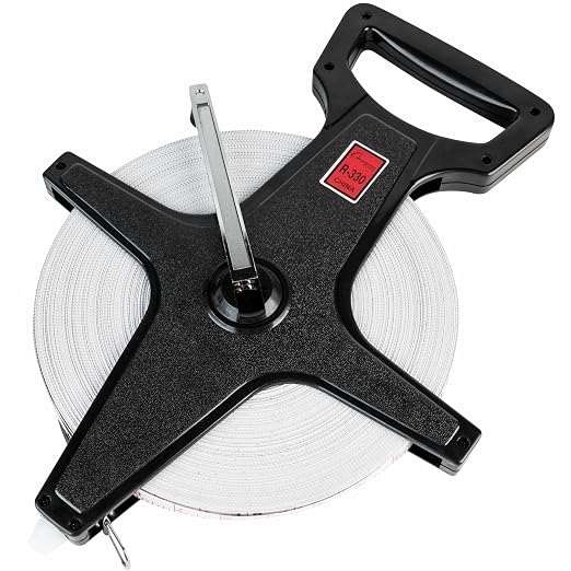 Champion Sports Open Reel Measuring Tapes – Durable Hand Crank with Metal Spike, Dual-Sided Feet & Meters, Perfect for Track & Field and Long Jump, 330 Feet/100 Meters