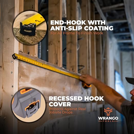 Tape Measure 25 FT - Measuring Tape Retractable - Oversized & Double-Sided Print - Blade Lock, Finger Brake - High Performance Nylon Coating, 10' Stand-Out - 13' Reach / 1-1/16" Blade