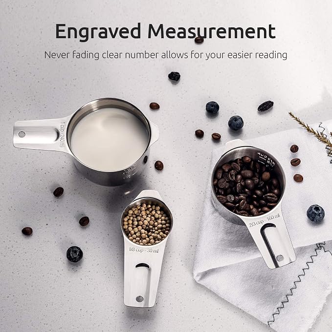 U-Taste 18/8 Stainless Steel Measuring Spoons Set of 8 and Measuring Cup Set of 7 for Dry and Liquid Ingredient with Engraved Measurement