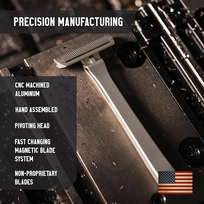 PROOF Select Single Blade Razor for Men with Pivoting Head Made in USA - CNC Machined Aluminum Easy Blade Replacement - Includes Genuine Leather Travel Case, Suction Cup Holder and Safety Razor Blades | Pivoting Head, CNC Machined Aluminum Metal Shaver...