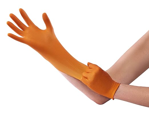 Venom Steel Orange Nitrile Gloves, 8 mil Thick, Large, 100 Count, Maximum Grip Textured Disposable Gloves, Puncture and Rip Resistant, Hi-Visibility Orange, One Size Fits Most