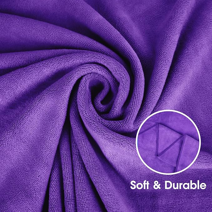 JML Microfiber Bath Towels, 4 Pack, 30" x 60", Violet | Oversized, Ultra Soft, Super Absorbent, Fast Drying, Perfect for Bathroom, Shower, Sauna, Yoga, Gym