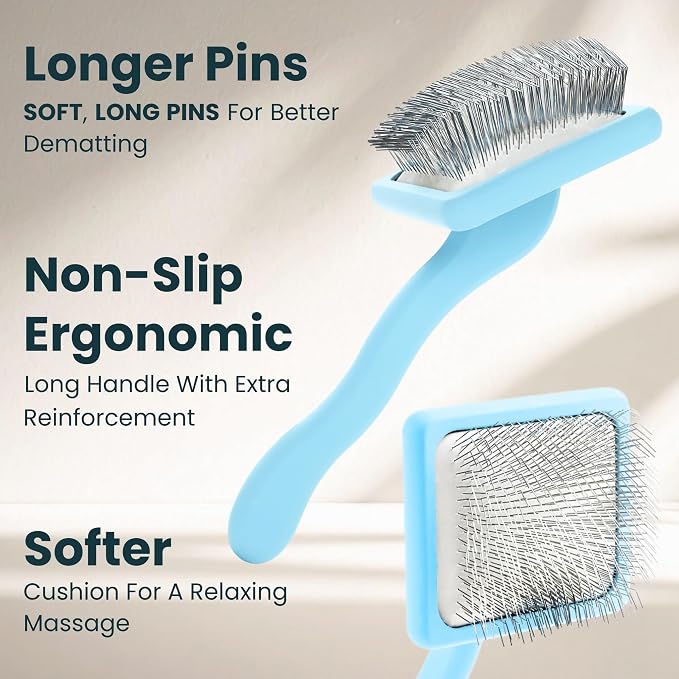 Slicker Brush for Dogs - Long Pin for Poodles, Doodles & Long Haired Dogs, Deshedding & Dematting Tool, Slicker Dog Brushes for Grooming (Baby Blue, Flat Large)