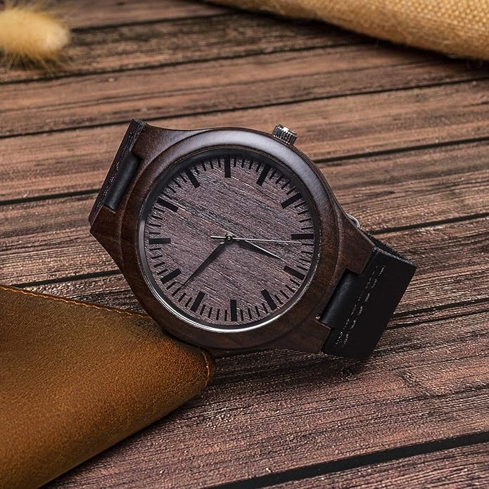 Custom Engraved Wood Watch Gifts for Fiancé Boyfriend Husband Men Him As Personalized Anniversary Christmas Birthday Father Day Graduation Valentine's Wooden Idea