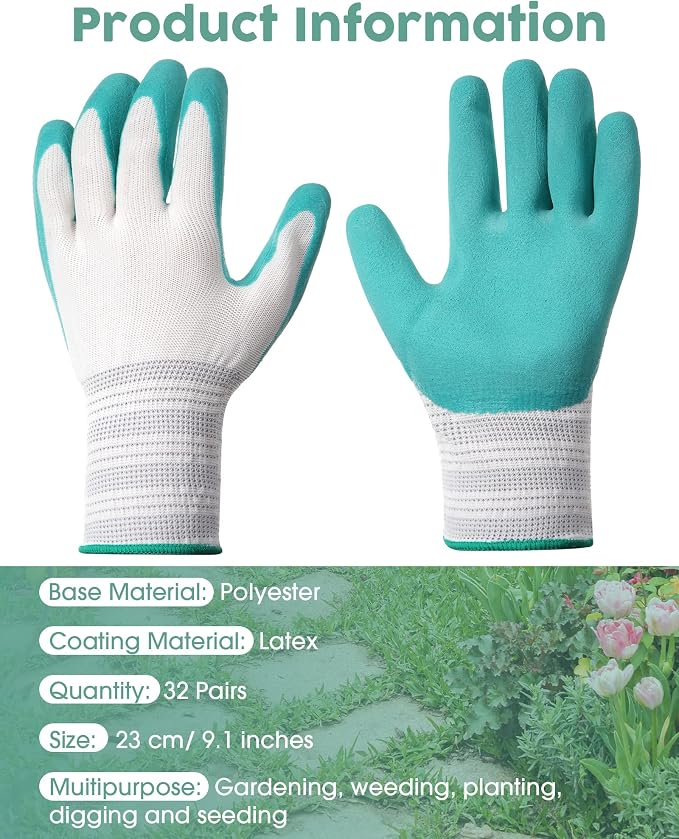 Potchen 32 Pairs Garden Gloves for Women Ladies' Gardening Gloves Bulk Breathable Rubber Coated for Yard Garden Protective Work Tools Universal One Size Outdoor Indoor Protective Work with Grip