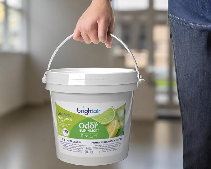 Bright Air 64 oz. Super Odor Eliminator, For Large Spaces, Zesty Lemon & Lime Scent, Case of 2, Odor Eliminator & Air Freshener, Natural Essential Oils, Lasts Up to 120 Days Each
