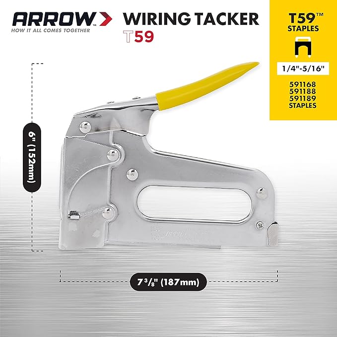 Arrow T59 Heavy Duty Staple Gun with Rear-Load Magazine for Voice and Data Cables and Wiring, Fits Wires up to 5/16-Inch Diameter