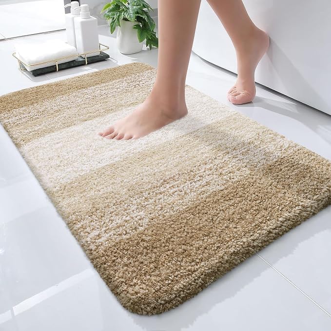 OLANLY Small Bathroom Rugs Mat 24x16, Extra Soft Absorbent Microfiber Bath Rugs, Rubber Backing, Quick Dry, Machine Washable Bath Mats for Bathroom Floor, Tub and Shower, Home Decor Accessories, Tan