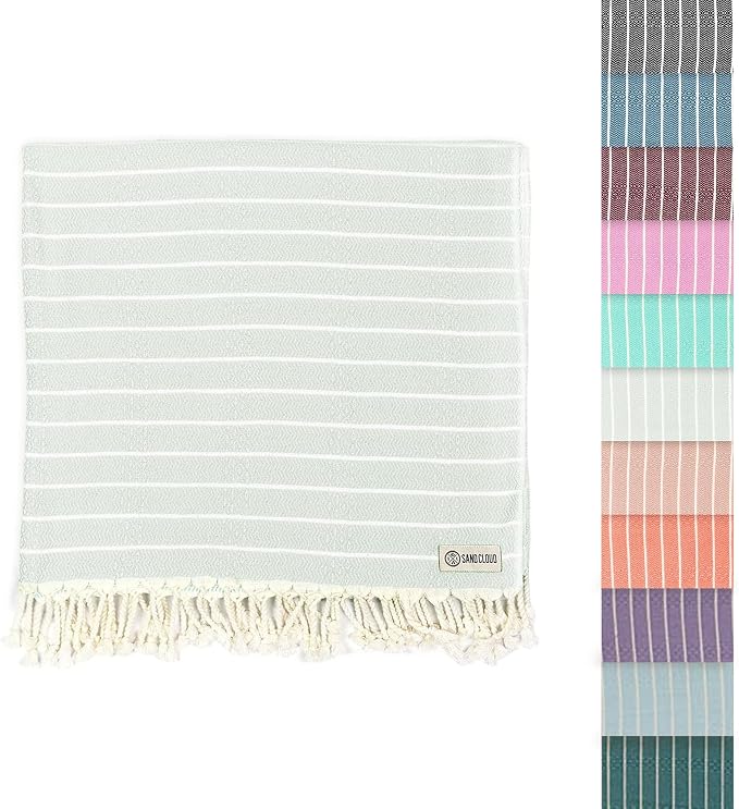 Sand Cloud Turkish Beach Towel - Sand Resistant & Quick Dry Towel | 100% Certified Organic Turkish Towel - Bath Towel or Beach Blanket for Picnic - As Seen on Shark Tank - Gocek (Sage Green)