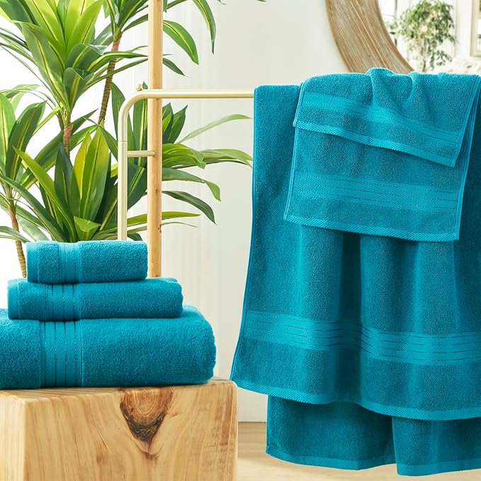 COZYART Luxury Bath Towel Set 3 PCS, Teal 100% Turkish Cotton 650 GSM | OEKO-Tex 100 Certified Zero Twist Ring Spun, Soft Absorbent Quick Dry, Plush Fluffy, Breathable Hotel Quality for Daily Use
