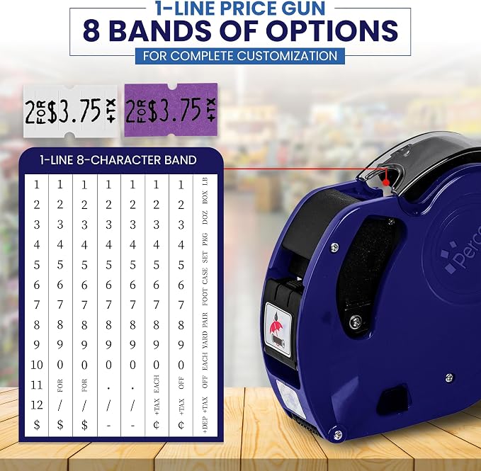 Perco Lite 1 Line Price Gun Kit for Retail Business – Includes 2 White Rolls, 4 Purple Rolls, Gun Clip & Ink Rollers – Pre-Loaded Pricing Gun w Labels & Ink
