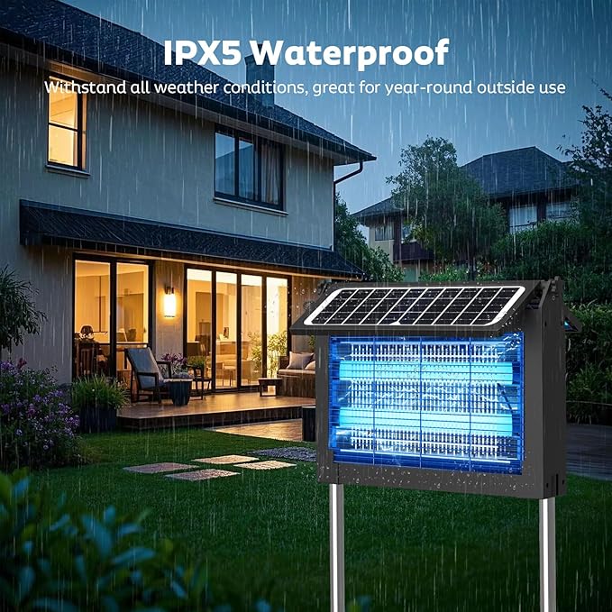 OnBeam Solar Bug Zapper Outdoor with Dual Solar Panel, 4500V Mosquito Zapper Waterproof Rechargeable Electric Fly Zapper, Cordless Fly Trap Mosquito Killer for Backyard, Patio, Garden, RV Camping