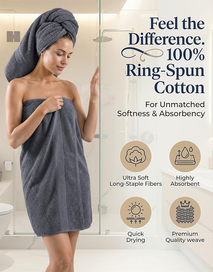 LANE LINEN 100% Cotton Bath Towels Set - 24 PCs - Durable, Quick Dry, Super Soft & Highly Absorbent - 4 Bath, 4 Fingertip, 6 Hand Towels, 8 Washcloths, 2 Bath Sheets - Perfect Family Set - Cool Grey | Towels And Washcloths Sets - Oversized & Roomy, Lig...