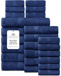 Villa Celestia 24-Piece 100% Cotton Towel Set, 6 Bath Towels, 6 Hand Towels, 12 Wash Cloth, Quick-Dry, Navy Blue
