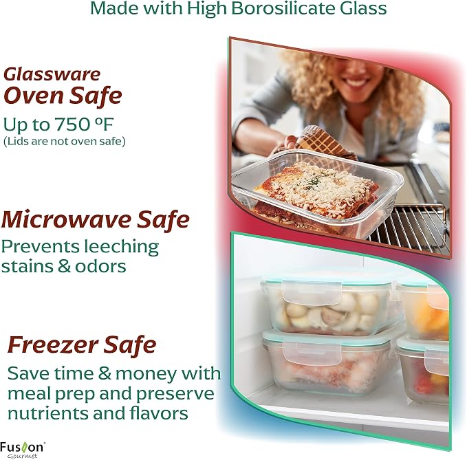 Family Pack - Glass Storage Containers - Airtight 5 Pack | Borosilicate Build, 2x72 oz 2x12.5 oz 1x35 oz, Microwave Oven Freezer Safe, Leak Resistant, Nesting Design