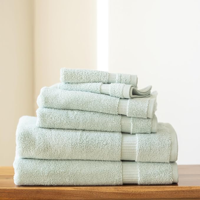 SALBAKOS 100% Turkish Cotton Bathroom Towel Set of 6-Piece, Seafoam Green | 630 Gsm Thick Super Soft Highly Absorbent 2 Bath + 2 Hand + 2 Washcloth Towels Sets, Giftable, Hotel Quality, Made in Turkey
