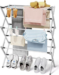Sakugi Foldable 3-Tier Clothes Drying Rack 37.4" H with Non-Slip Feet | Indoor & Outdoor Use, Space Saving, Metal Frame, 11.4" D x 29.1" W, Silver