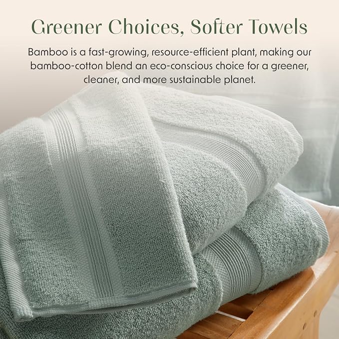 Springtree Home Luxury Bamboo Rayon Hand Towel Set | 6-Pack | Eucalyptus | 35% Bamboo Rayon - 65% Zero Twist Cotton | Absorbent Quick-Dry Towels for Bathroom | Ultra Soft | OEKO-TEX Standard 100