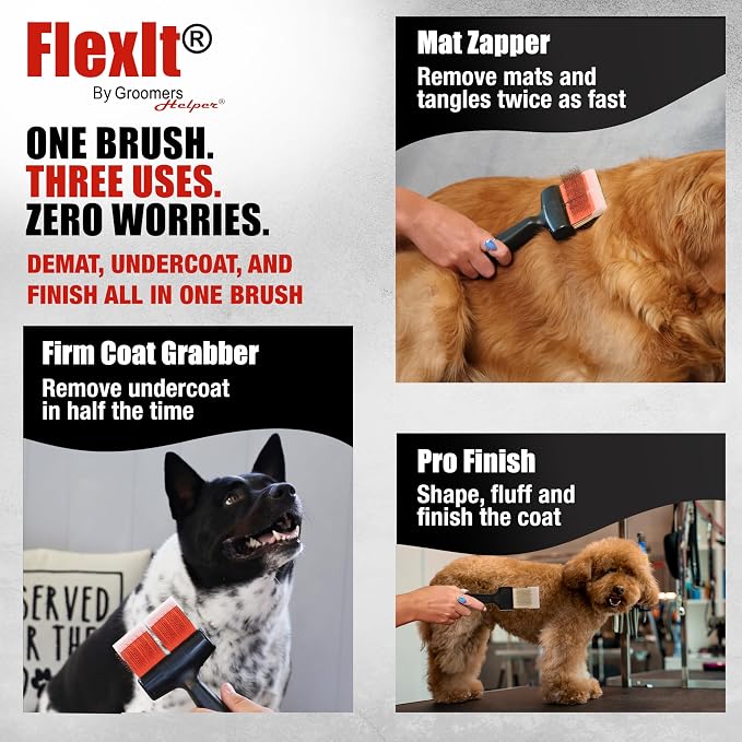 FlexIt Home - Flexible Slicker Brush for Dogs (Single, Firm Flex) | Dog Grooming Brush for Poodles, Golden Doodles, Huskies, Retrievers, and Labradoodles | 3-in-1 System & Video Trainings