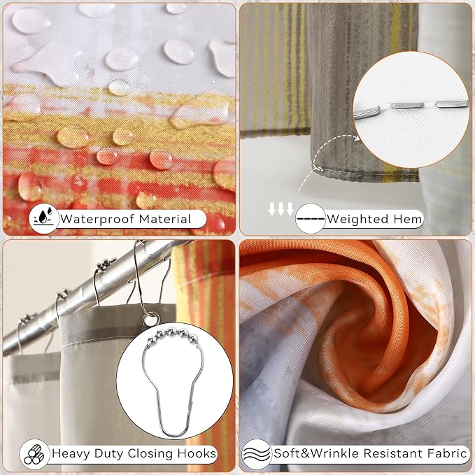 XLHOMO Bathroom Accessories Set - 25PC Bathroom Set with Shower Curtain and Rugs, Orange Bathroom Set, Bathroom Accessory Set with Press-on Lid Trash Can, Soap Dispenser and Qtip Holders for Home