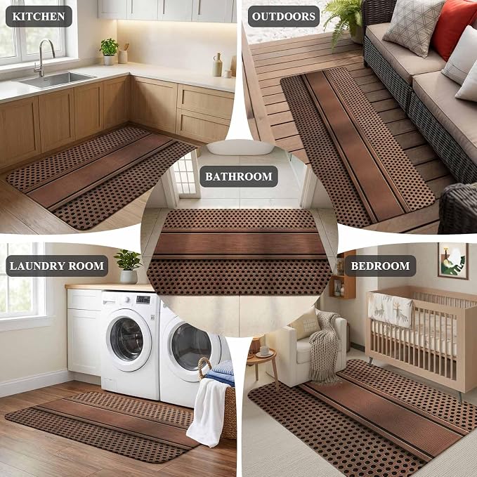 Brown Metal Hole Bathroom Rugs Non Slip Washable Bath Mat Absorbent Low Pile Front Door Mat Copper Net Eye Hole Pattern Indoor Doormat for Kitchen Entryway Shower Decor Accessories 15.7"x23.6"