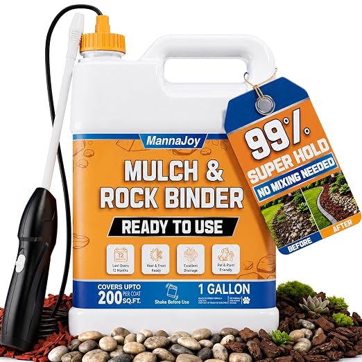 Mulch and Rock Glue for Landscaping with Electric Sprayer, 1 Gallon Ready-to-Use Gravel Glue, Weather-Resistant Outdoor Mulch Binder for Pea Gravel, Pebbles, River Rock, Patios, Gardens, Walkways