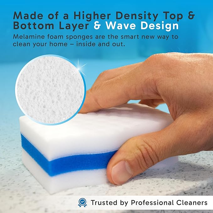(100 Pack) Extra Durable Eraser Sponge – Extra Thick, Long Lasting Magic Melamine Cleaning Sponges in Bulk – Foam Pads for Walls, Kitchen, Bathroom, Floor & Baseboard Cleaner