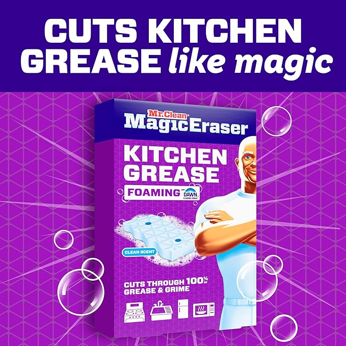 Mr. Clean Magic Eraser Foaming Sponge, Kitchen Grease Eraser, Dawn Cleaning Power, Oven Cleaner, Clean Scent, 6ct (Pack of 4)