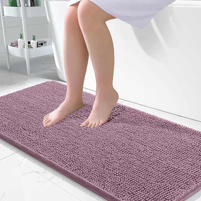 OLANLY Large Bathroom Rugs 50x30, Extra Soft Absorbent Chenille Bath Rugs, Rubber Backing Quick Dry, Machine Washable Bath Mats for Bathroom Floor, Tub and Shower, Home Decor Accessories, Deep Plum