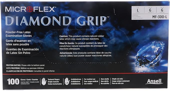 Ansell MICROFLEX Diamond Grip MF-300 Exam Standard Gloves - Size L, Natural (Bundle of 200)