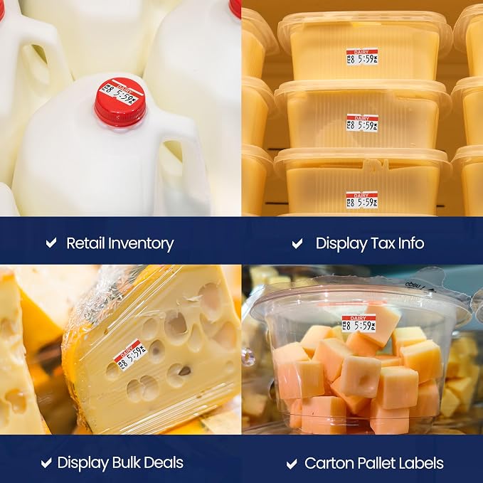 Perco 1 Line Orange Reverse Print on White Dairy Labels— 8,000 Labels for Perco Lite, X, Plus & Pro Guns—with Tamper-Proof Design for Marking Milk, Cheese, Yogurt, Butter—8 Rolls, 1 Sleeve—Made in USA