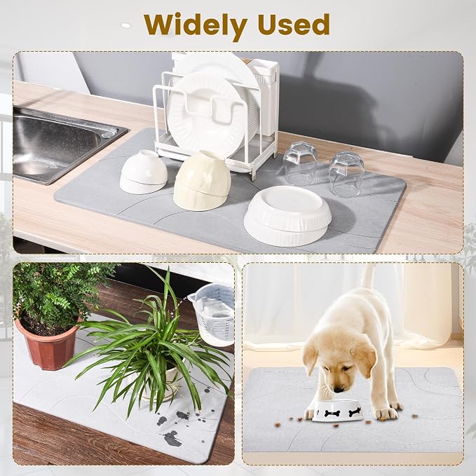 Extra Large Stone Bath Mat, 30'' x 17'' Diatomaceous Earth Non-Slip Stone Shower Mat, Super Absorbent Diatomite Stone Mats for Bathroom Dark Grey XL Plex