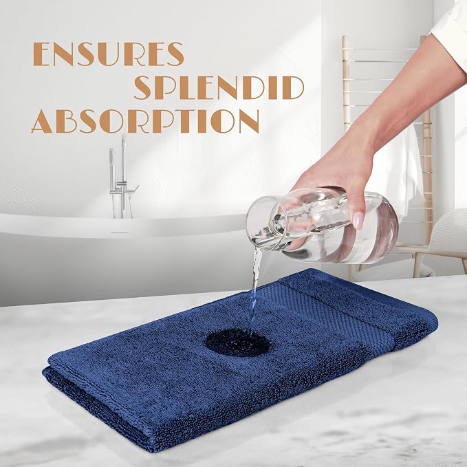 White Classic Navy Hand Towels for Bathroom [6 Pack] Cotton Hand Towel Bulk for Gym, Kitchen and Spa, 16x27 Inches Soft Highly Absorbent Quick Dry Terry Salon Towels