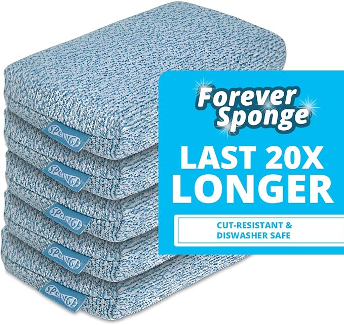 Grill Rescue Heavy Duty Kitchen Sponge - Lasts 20x Longer, Scratch-Free, Safe for Non-Stick Cookware - Cut Resistant, Versatile Household, Bathroom & Outdoor Cleaning Supplies (5, Blue)