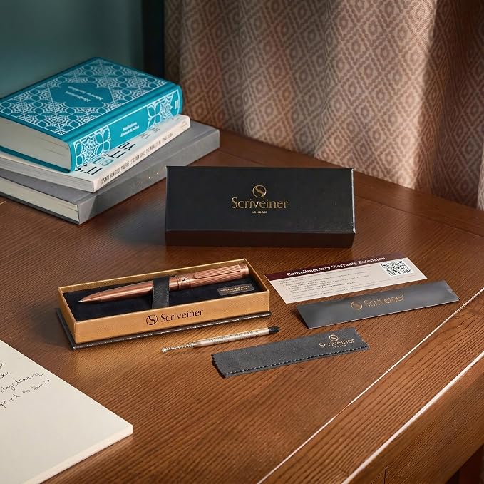 Scriveiner Copper Ballpoint Pen - Stunning Luxury Pen, Schmidt Black Refill, Best Ball Pen Gift Set for Men & Women, Professional Executive Office, Nice Fancy Designer Pens