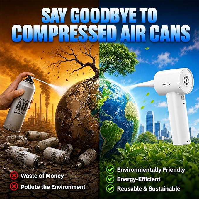 REIKIYA Portable Air Duster 150000RPM Super Power, 18000Pa Cordless Vacuum Cleaner Rechargeable Handheld Pump with LED Light, Adjustable Dust Blower for Computer Keyboard Car House Outdoor