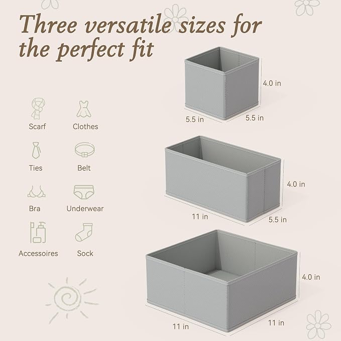 Criusia Drawer Organizers 18-Piece Set, Dresser Organizer for Baby Clothes, Foldable Closet Storage & Drawer Dividers for Underwear, Socks, Nursery (Gray)