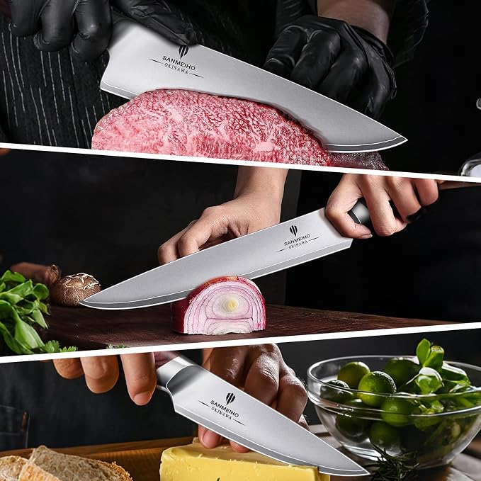 Japanese Knife Set 3 PCs, High Carbon 10Cr15Mov Stainless Steel | Ultra-Sharp Professional Kitchen Chef Knives Set with Ergonomic Pakkawood Handle and Elegant Gift Box