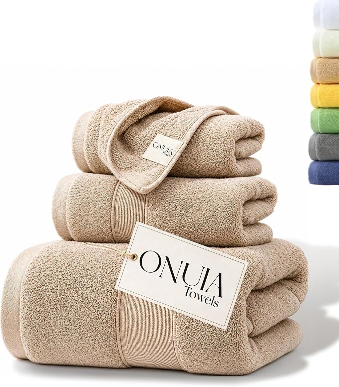 3 Packs Luxury Bath Towels Set, Ultra Soft Skin Bath Towel, Premium Hotel Bathroom Towels, Absorbent Quick Drying & Low Lint for Bathroom Spa Gym & Home Use，Brown Set of 3