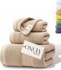 3 Packs Luxury Bath Towels Set, Ultra Soft Skin Bath Towel, Premium Hotel Bathroom Towels, Absorbent Quick Drying & Low Lint for Bathroom Spa Gym & Home Use，Brown Set of 3