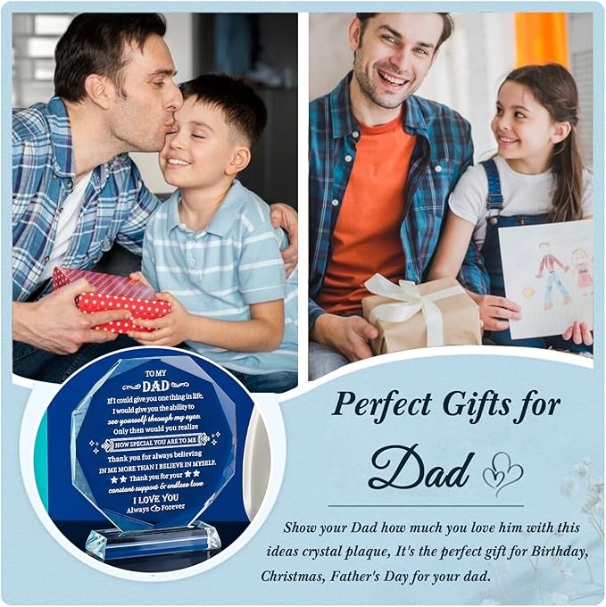 Movdyka Gifts for Dad Christmas Birthday from Daughter Son - Crystal Keepsakes Best Dads Ever Gift to My Father on Valentine Fathers Thanksgiving Day