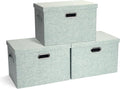 Graciadeco Large 17" 36 Quart Collapsible Stackable Storage Bins with Lids, 3 Packs Light Green Linen Fabric Closet Boxes, Storage Cube Baskets Container Organizers for Office (16.5x12.2x11.2)