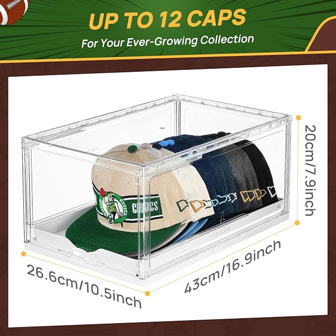 Vtopmart 2 Pack Clear Hat Organizer Drawer for Baseball Caps, Stackable Display Case with Magnetic Door, Each Holds 12 Hats