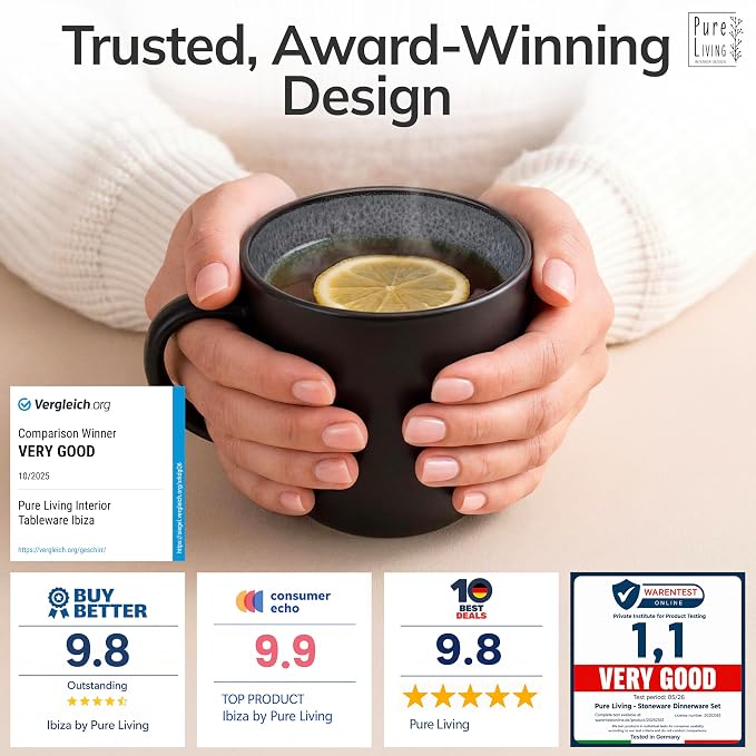 Large Stoneware Coffee Mugs Set of 4, 15.6 oz Coffee Cups with Reactive Glaze, Lead-Free, Dishwasher & Microwave Safe, Stain Resistant for Cocoa, Latte, Cappuccino & Tea, Dark Gray